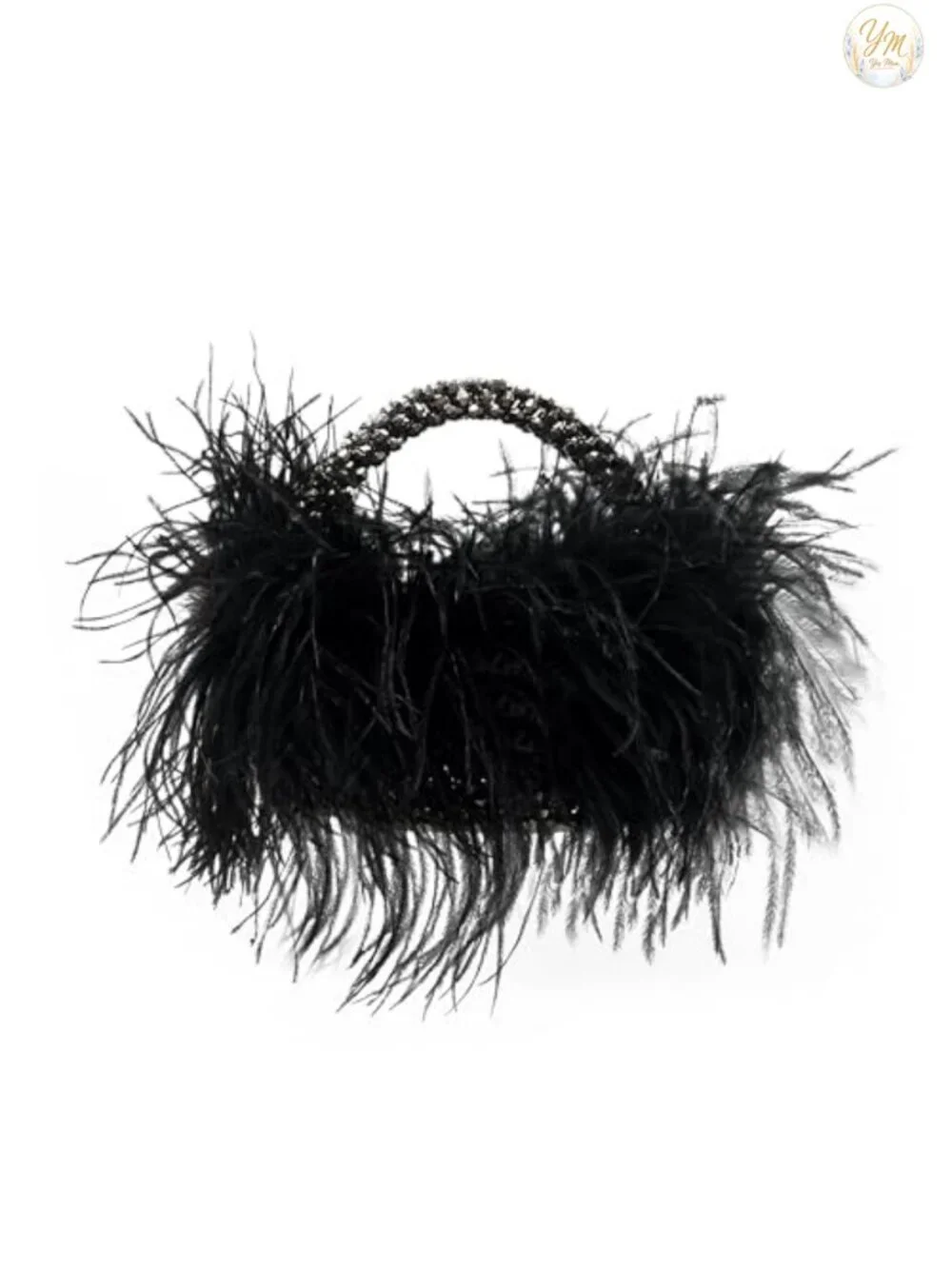 Handmade Ostrich Feather Beaded Clutch Evening Bag Wedding Prom Purse